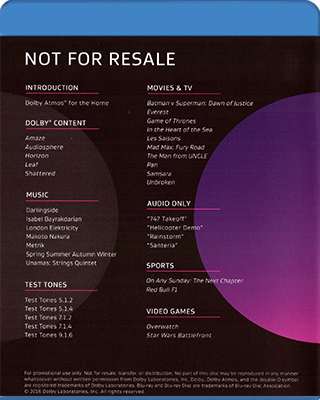 Dolby Atmos Demonstration Disc september 2016